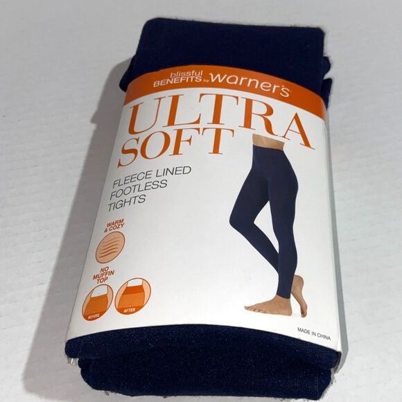 NEW 2 Pack L XL Ultra Soft Fleece Lined Footless Tights Blissful Benefits Warner - Picture 3 of 5